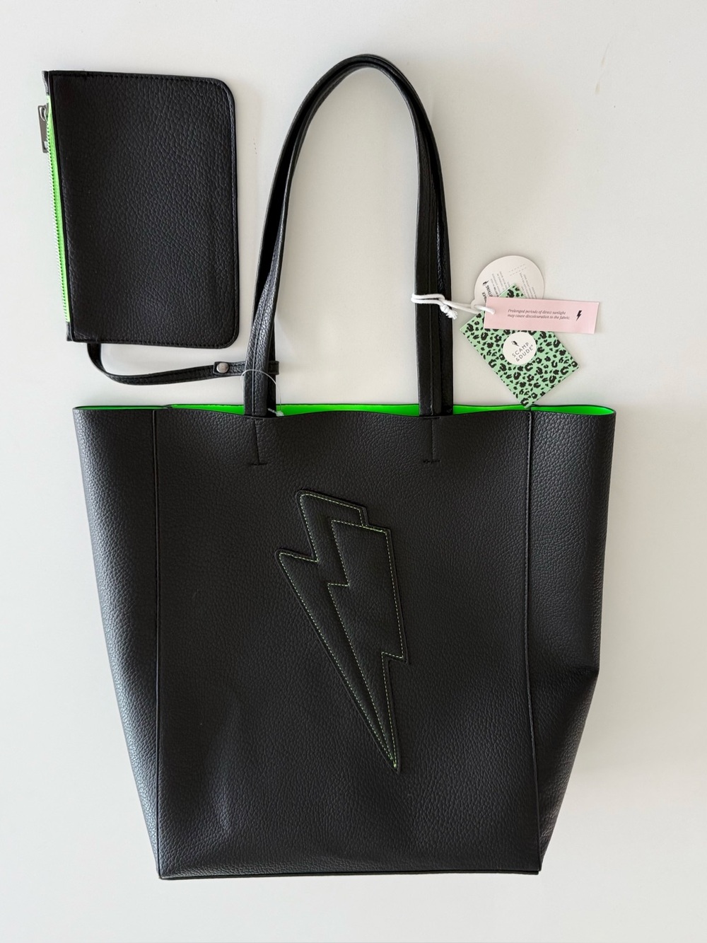 NWTScamp & Dude Black with Neon Stitching Lightning Bolt Tote Bag